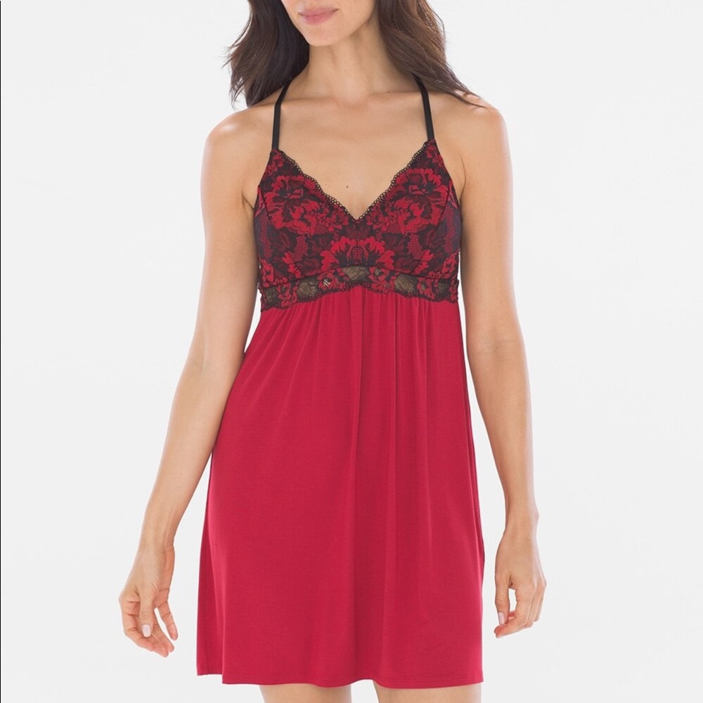 Soma Support Sleep Chemise Red Night Gown Lace L